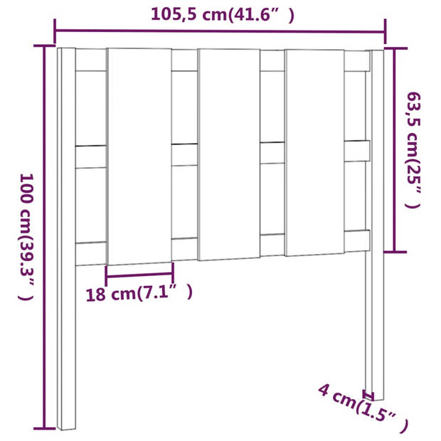 vidaXL Hoofdbord 105,5x4x100 cm massief grenenhout wit