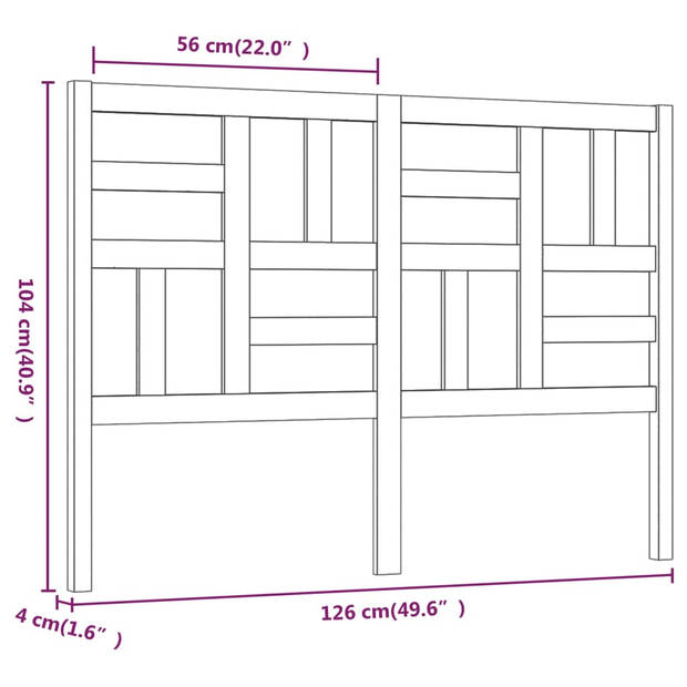 vidaXL Hoofdbord 126x4x104 cm massief grenenhout grijs