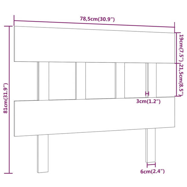 vidaXL Hoofdbord 78,5x3x81 cm massief grenenhout grijs