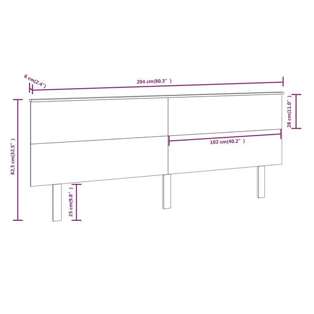 vidaXL Hoofdbord 204x6x82,5 cm massief grenenhout