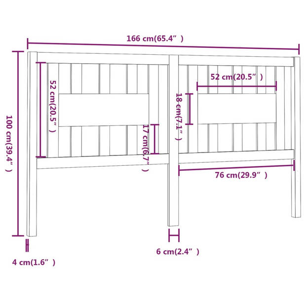 vidaXL Hoofdbord 166x4x100 cm massief grenenhout zwart