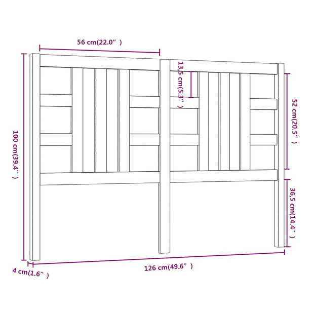 vidaXL Hoofdbord 126x4x100 cm massief grenenhout honingbruin