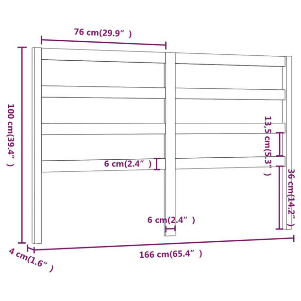 vidaXL Hoofdbord 166x4x100 cm massief grenenhout