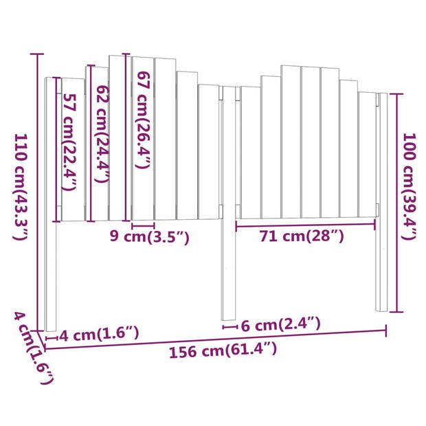 vidaXL Hoofdbord 156x4x110 cm massief grenenhout zwart