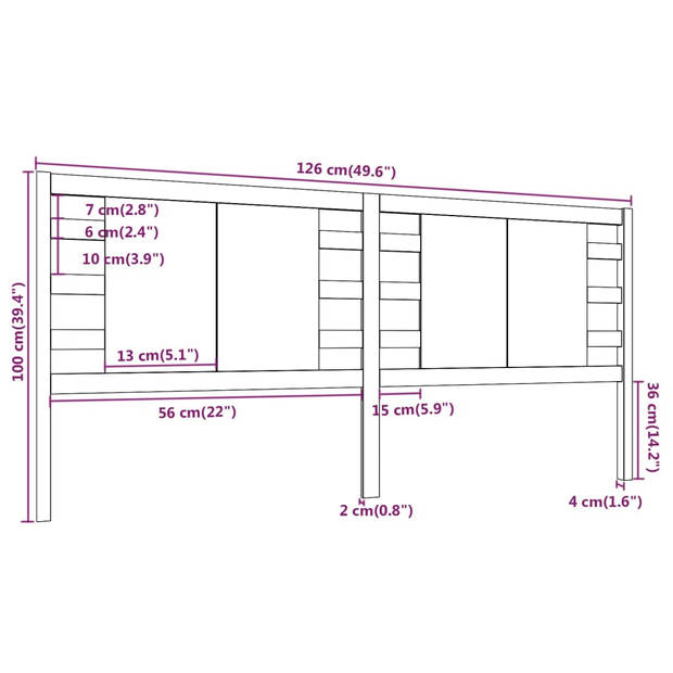 vidaXL Hoofdbord 126x4x100 cm massief grenenhout grijs