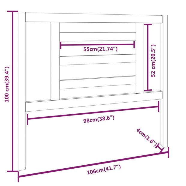 vidaXL Hoofdbord 106x4x100 cm massief grenenhout grijs