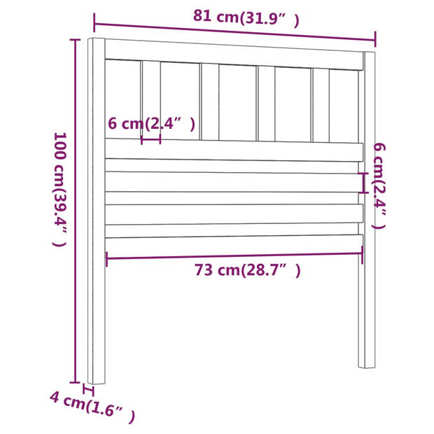 vidaXL Hoofdbord 81x4x100 cm massief grenenhout grijs