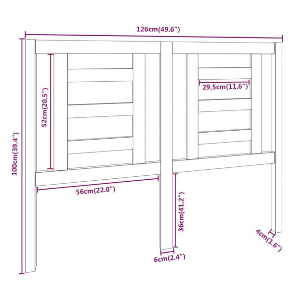 vidaXL Hoofdbord 126x4x100 cm massief grenenhout