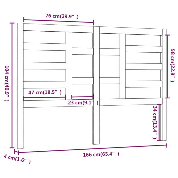 vidaXL Hoofdbord 166x4x104 cm massief grenenhout honingbruin