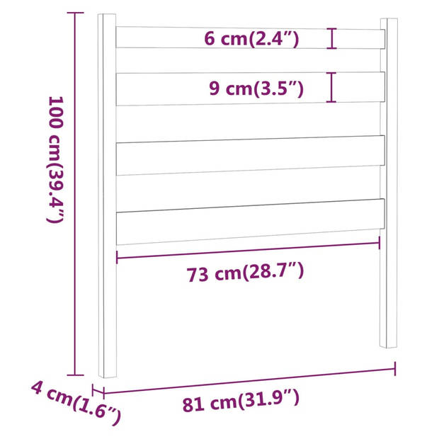 vidaXL Hoofdbord 81x4x100 cm massief grenenhout grijs