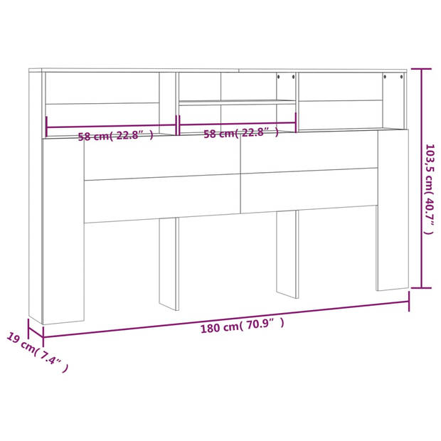 vidaXL Hoofdbordkast 180x19x103,5 cm betongrijs