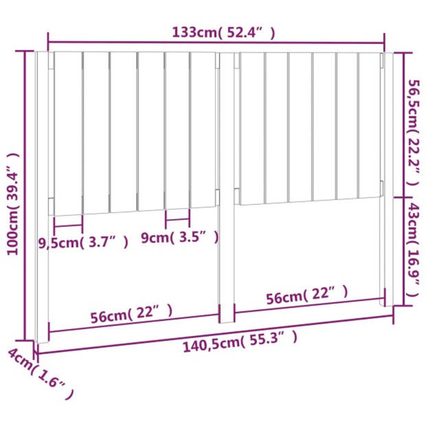 vidaXL Hoofdbord 140,5x4x100 cm massief grenenhout wit