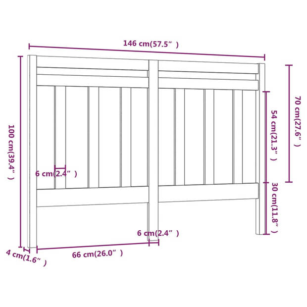 vidaXL Hoofdbord 146x4x100 cm massief grenenhout wit