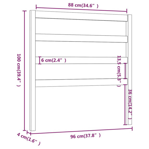 vidaXL Hoofdbord 96x4x100 cm massief grenenhout zwart