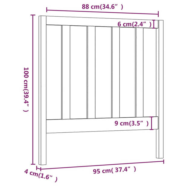 vidaXL Hoofdbord 95x4x100 cm massief grenenhout wit