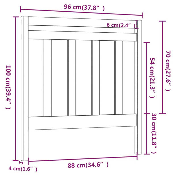 vidaXL Hoofdbord 95x4x100 cm massief grenenhout zwart