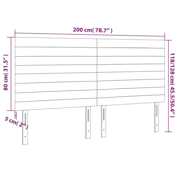 vidaXL Hoofdbord LED 200x5x118/128 cm stof lichtgrijs