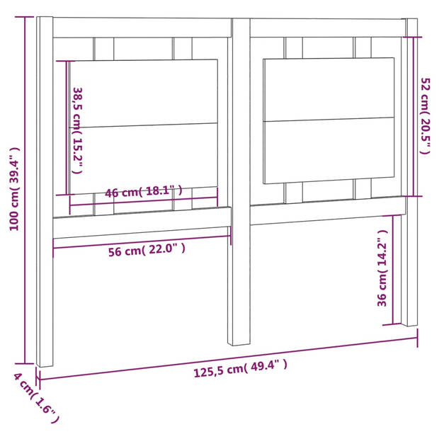 vidaXL Hoofdbord 125,5x4x100 cm massief grenenhout honingbruin