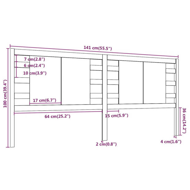 vidaXL Hoofdbord 141x4x100 cm massief grenenhout