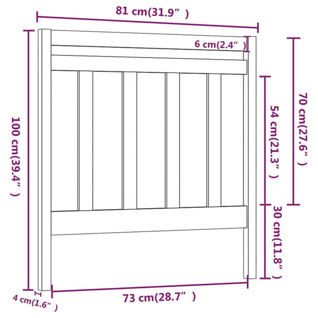 vidaXL Hoofdbord 81x4x100 cm massief grenenhout