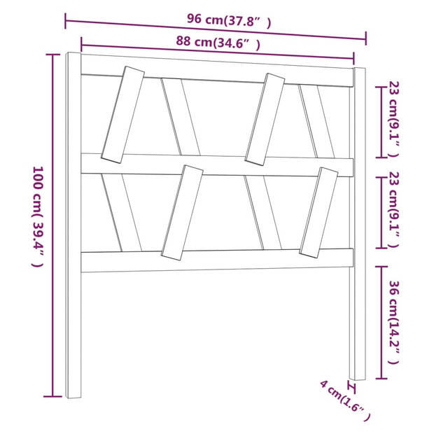 vidaXL Hoofdbord 96x4x100 cm massief grenenhout wit