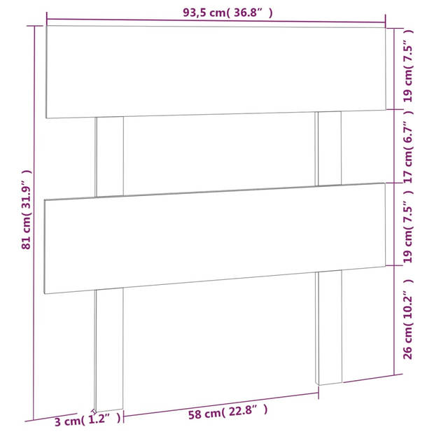 vidaXL Hoofdbord 93,5x3x81 cm massief grenenhout grijs