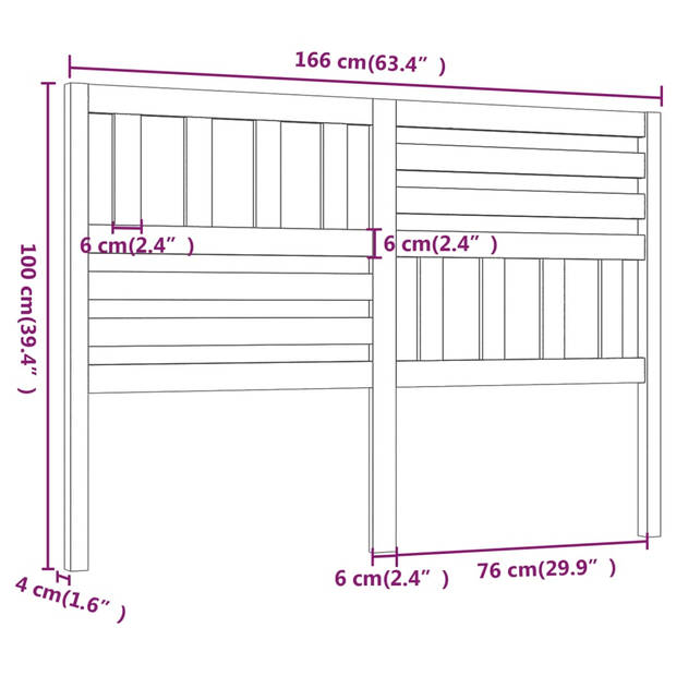 vidaXL Hoofdbord 166x4x100 cm massief grenenhout zwart