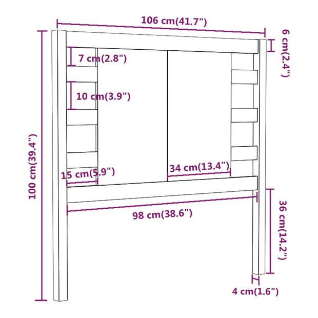 vidaXL Hoofdbord 106x4x100 cm massief grenenhout wit