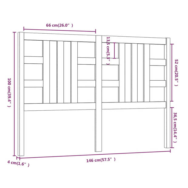 vidaXL Hoofdbord 146x4x100 cm massief grenenhout