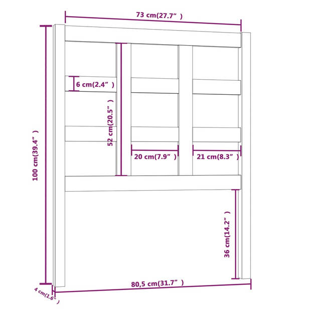 vidaXL Hoofdbord 80,5x4x100 cm massief grenenhout zwart