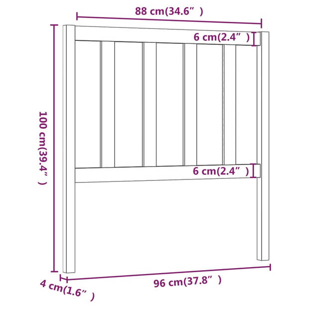 vidaXL Hoofdbord 96x4x100 cm massief grenenhout