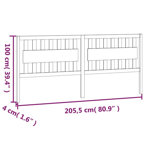 vidaXL Hoofdbord 205,5x4x100 cm massief grenenhout wit