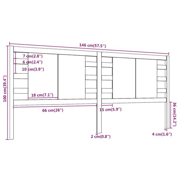 vidaXL Hoofdbord 146x4x100 cm massief grenenhout wit