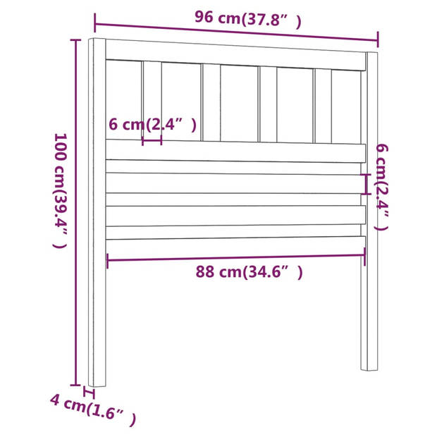 vidaXL Hoofdbord 96x4x100 cm massief grenenhout grijs