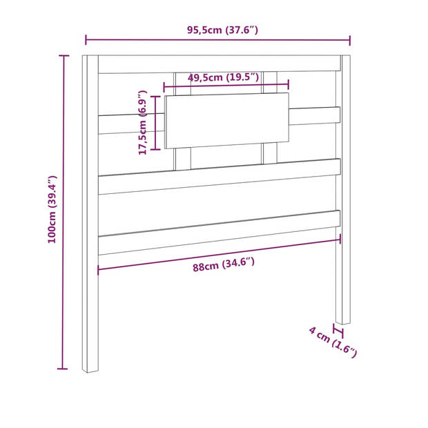 vidaXL Hoofdbord 95,5x4x100 cm massief grenenhout honingbruin