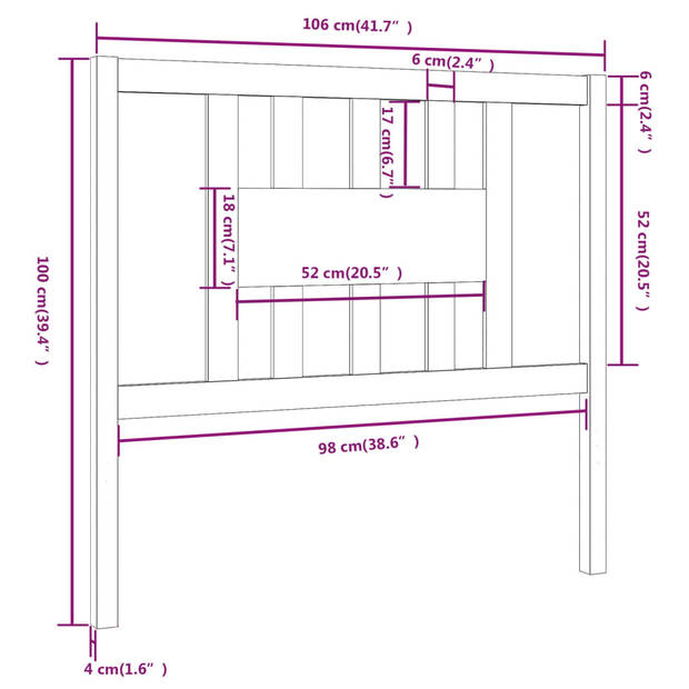 vidaXL Hoofdbord 106x4x100 cm massief grenenhout grijs