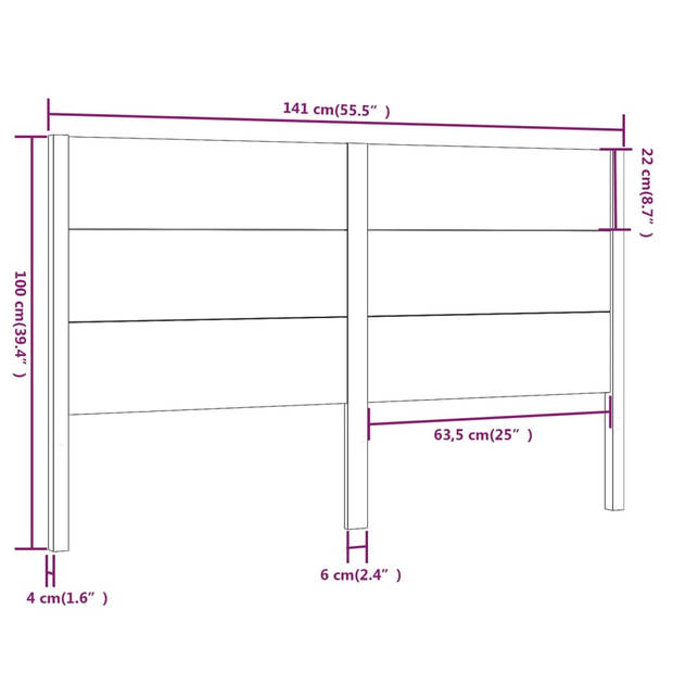 vidaXL Hoofdbord 141x4x100 cm massief grenenhout