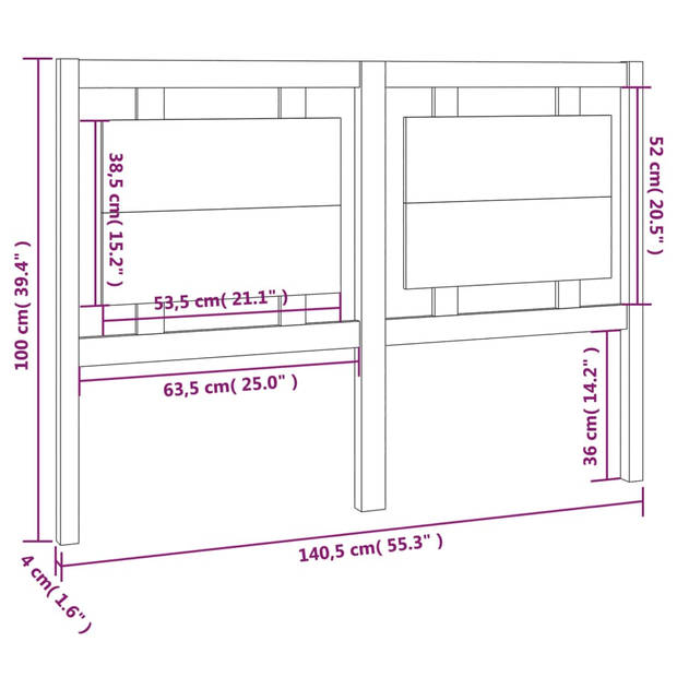 vidaXL Hoofdbord 140,5x4x100 cm massief grenenhout