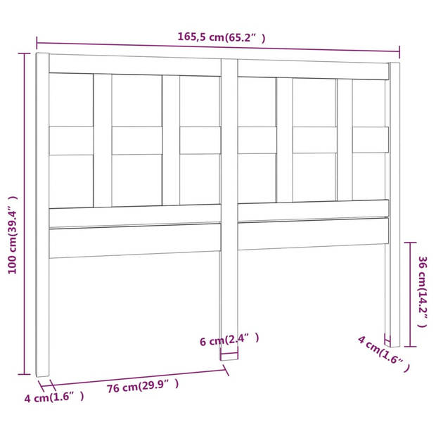 vidaXL Hoofdbord 165,5x4x100 cm massief grenenhout grijs