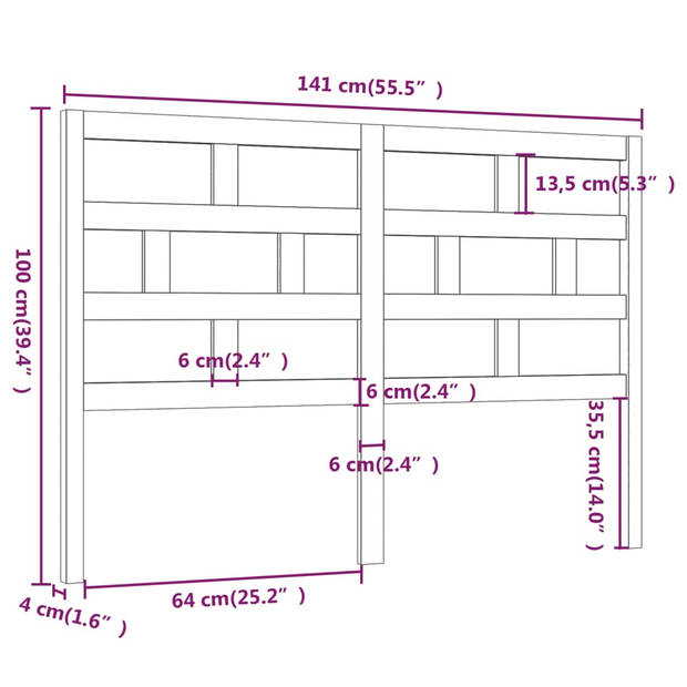 vidaXL Hoofdbord 141x4x100 cm massief grenenhout grijs