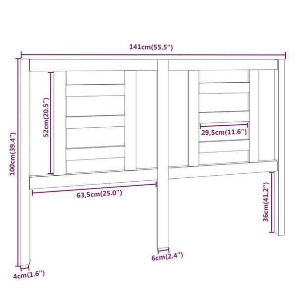 vidaXL Hoofdbord 141x4x100 cm massief grenenhout wit