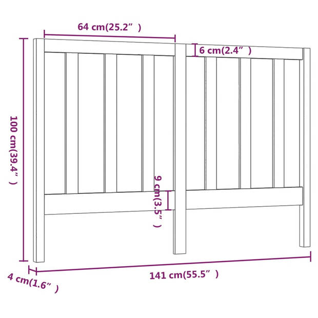 vidaXL Hoofdbord 141x4x100 cm massief grenenhout zwart