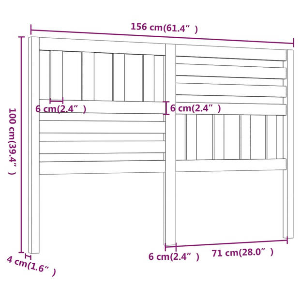 vidaXL Hoofdbord 156x4x100 cm massief grenenhout grijs