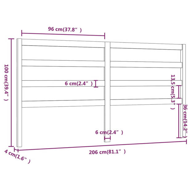 vidaXL Hoofdbord 206x4x100 cm massief grenenhout honingbruin