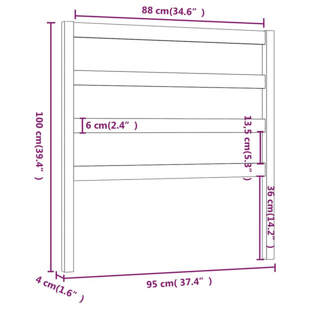 vidaXL Hoofdbord 95x4x100 cm massief grenenhout zwart