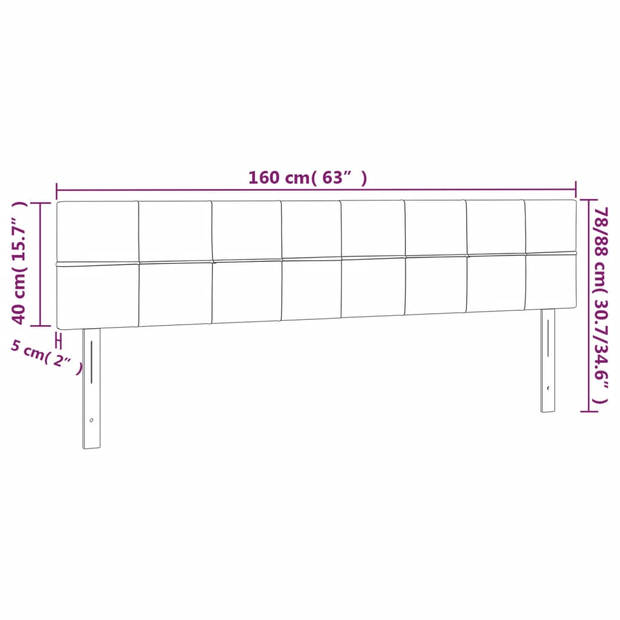 vidaXL Hoofdborden 2 st 80x5x78/88 cm stof lichtgrijs