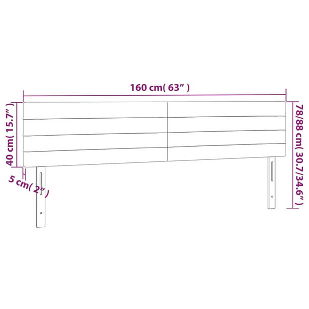 vidaXL Hoofdbord LED 160x5x78/88 cm fluweel lichtgrijs