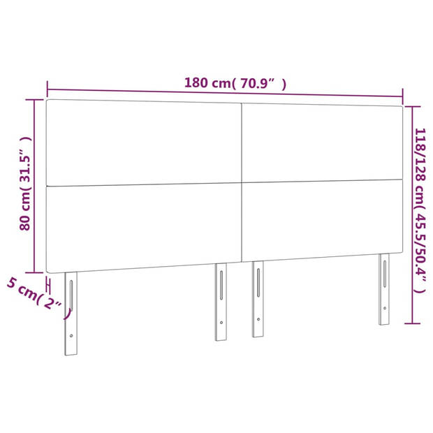 vidaXL Hoofdbord LED 180x5x118/128 cm stof lichtgrijs