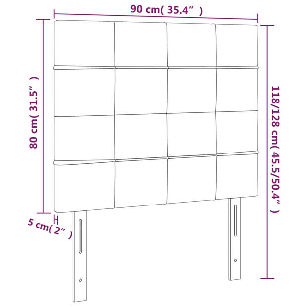 vidaXL Hoofdborden 2 st 90x5x78/88 cm stof zwart