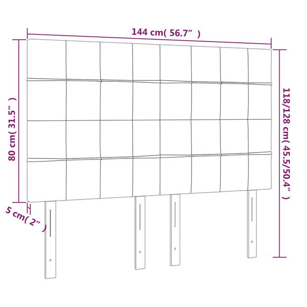 vidaXL Hoofdbord LED 144x5x118/128 cm fluweel lichtgrijs